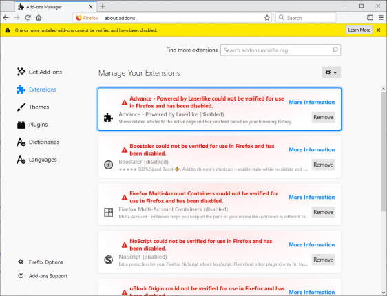 Your Firefox extensions are all disabled? That’s a bug! – Ghacks Technology News
