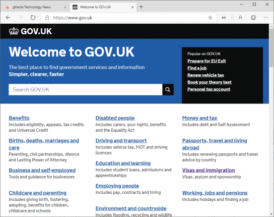 Latest Windows 10 updates break access to some UK Government websites – Ghacks Technology News